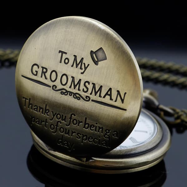 Graverad bröllopsfickur silver slipsnålar bröllopsminnespresenter till bestman brudgum med presentförpackning