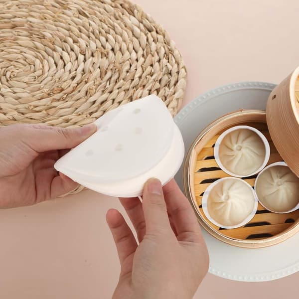300 st ångpapper, bambu ångfoder för ångade bullar, dumplings, bakning, vit non-stick