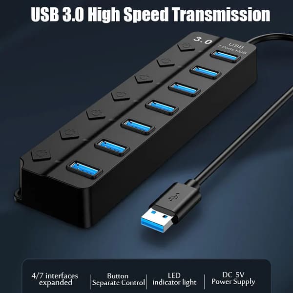 USB 20 HUB USB 30 strömadapter Multi USB-portar strömadapterförlängare USB Multi Port Splitter med omkopplare för bärbar dator