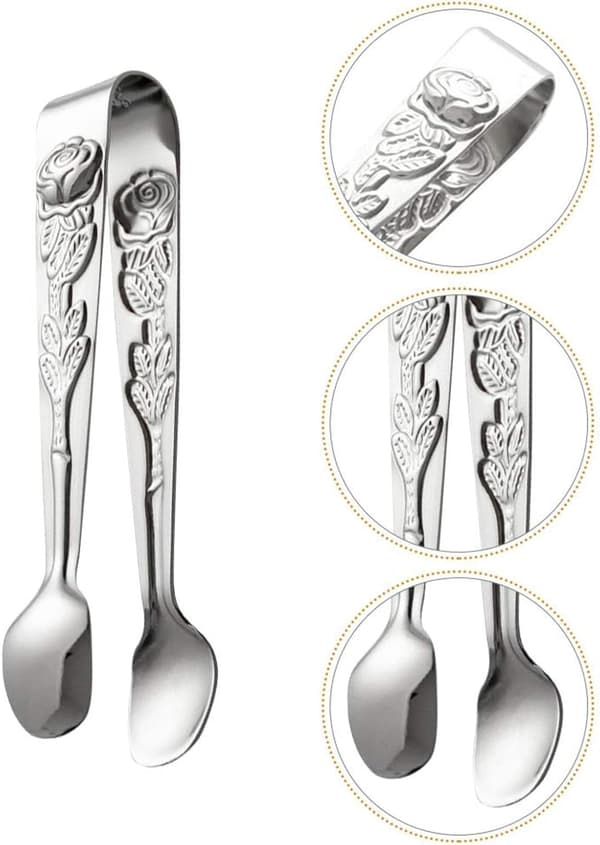 Mini sockertång - U-formad istång, rostfritt stål, silver, 4 tum