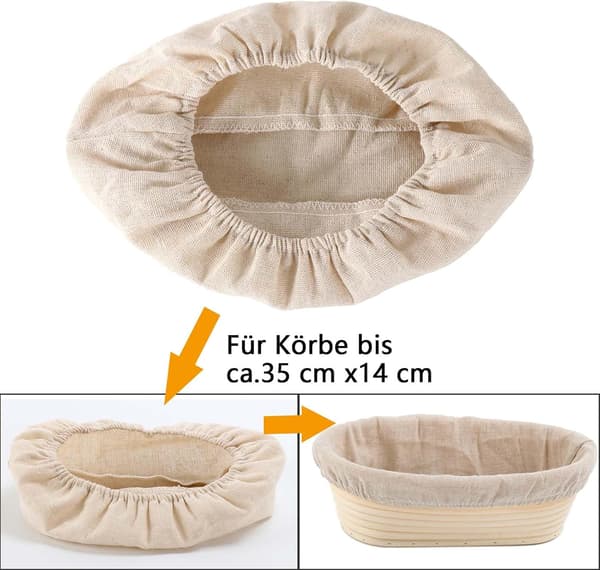 Linnefoderduk (2 st), Oval bagarlinneduk med elastisk midja, Linneduk för jäskorgar, Tillbehör för brödbakare