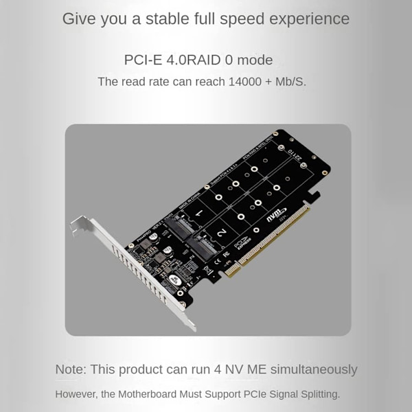 Dubbelsidig 4-diskars NVME-kort PCIeX16 till M2 M-Key NVMEx4SSD 2U Server Array Expansion Adapter Split Card