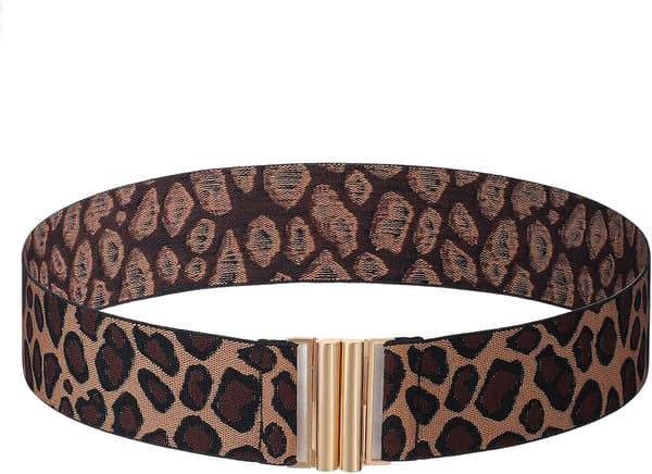 Brett stretchbälte för kvinnor, vintage leopardmönstrat elastiskt midjeband för klänningar och jeans