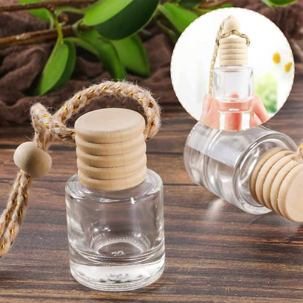 5 st luftfräschare, flaskor, påfyllningsbar parfym eterisk olja diffusor tom glas bilhängande diffusor för bil hem kontor, 5 ml