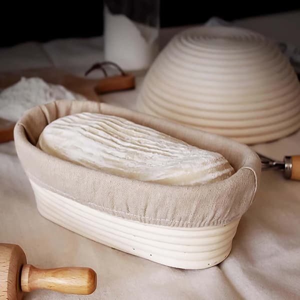 Linnefoderduk (2 st), Oval bagarlinneduk med elastisk midja, Linneduk för jäskorgar, Tillbehör för brödbakare