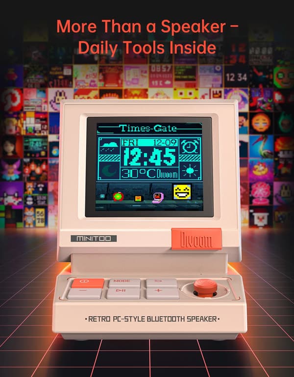 Divoom MiniToo Retro Bluetooth-högtalare Bärbar Pixel Display Speldosa Retro Datorstil Högtalargåva