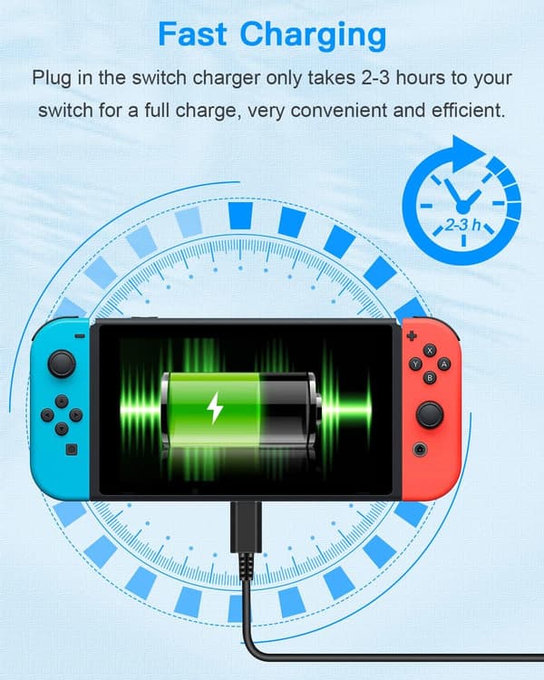 Snabbladdare för Switch/Switch OLED/Switch Lite Switch AC-adapterkabel kompatibel med Switch och Switch Pro-kontroller Stöder TV-läge1
