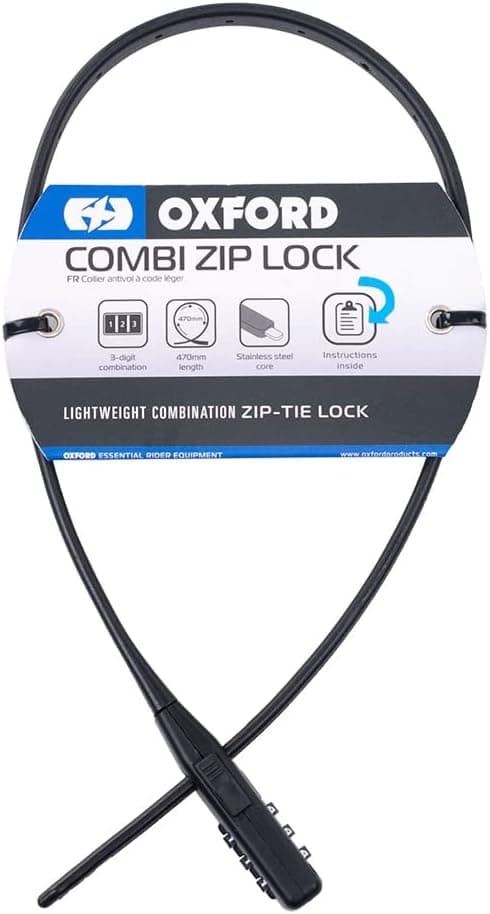 Oxford Combi Zip Lock Multifunktionell Cykelsäkerhetskabel och Cykellås Svart