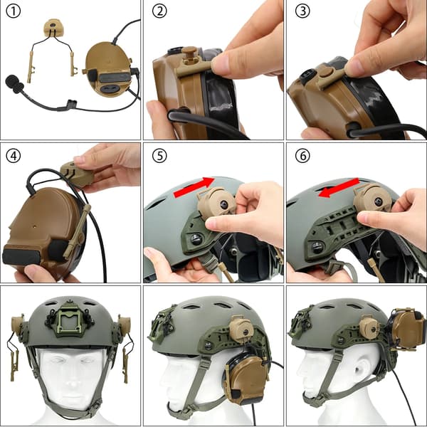 Taktiskt headsetfäste Fast Ops Core Hjälm ARC Rail Adapter Set passar för Comtac II Series Brusreducerande Headset