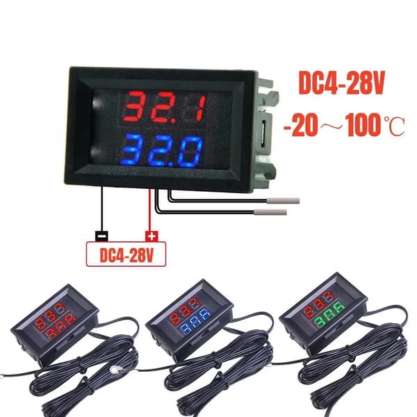 3-siffrig 0,28 tum DC 4V-28V dubbeltermometer dubbel LED-display NTC vattentät sensor termisk termometer 5V 12V 24V tem testare