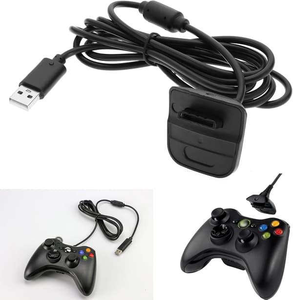 2 stk. USB-opladningskabel-erstatning kompatibel med Xbox 360/360 Slim controller opladerkabel tilbehør sort