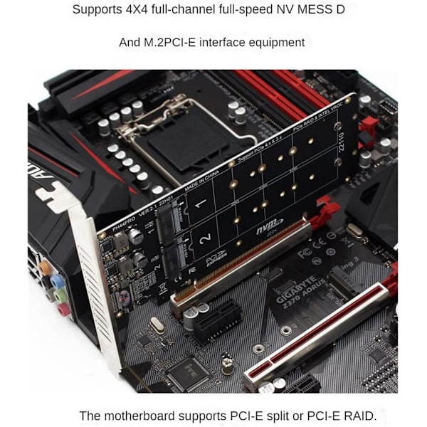 Dubbelsidig 4-diskars NVME-kort PCIeX16 till M2 M-Key NVMEx4SSD 2U Server Array Expansion Adapter Split Card