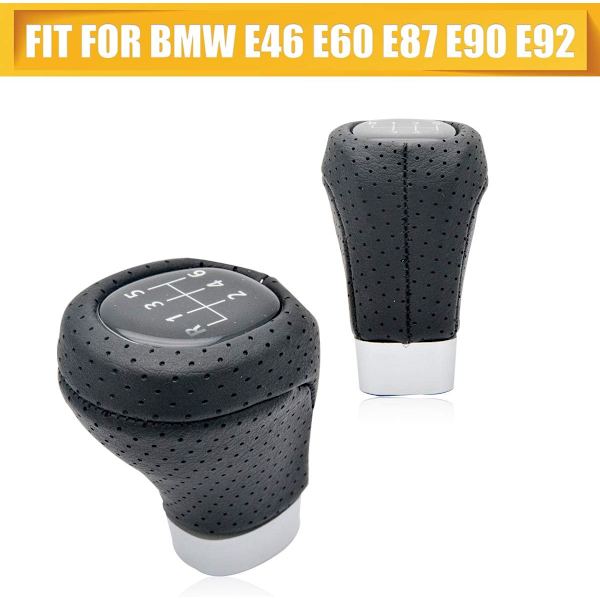 MASO växelspaksknopp 6 växlar äkta läder perforerad för BMW E46 E60 E87 E90 E92