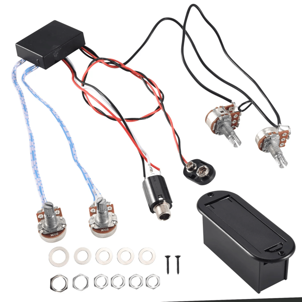 2-bands aktiv basgitarr EQ Equalizer Preamp Circuit Pickup Svart