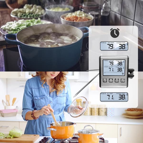 Digital termometer med rostfri sondlarm Kök Kött Timer Temperaturmätare Mätning för Ugn BBQ Grill Matlagning