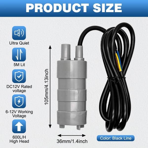 Vattenpump 12V valpump Högflödes Truma Vattenpump Dränkbar Pump för Husbil Husvagn Trädgårdsfontän DC Borste Svart