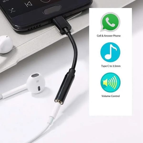 USB-C til 3,5 mm hodetelefonadapter – Type-C 3.1 hann til 3,5 mm stereo hunn-adapter
