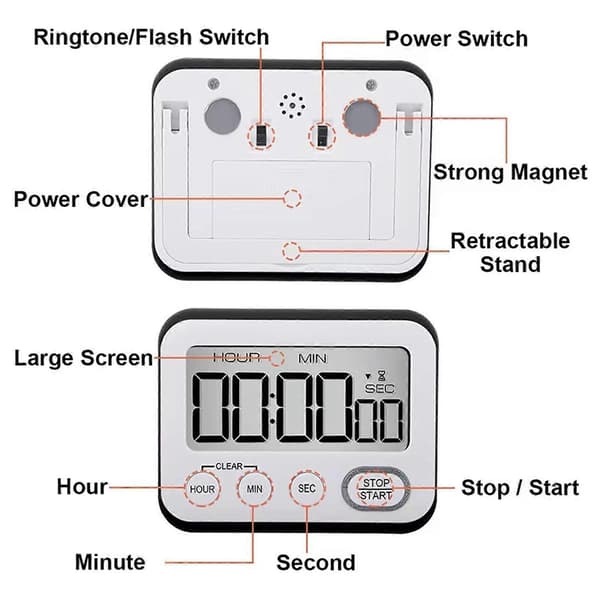 Digital Timer Räkna Upp/Ner Timer Bord Magnetisk Timer LCD-Display Timer Matlagnings Timer Stoppur för Klassrum Kontor Flerfärgad