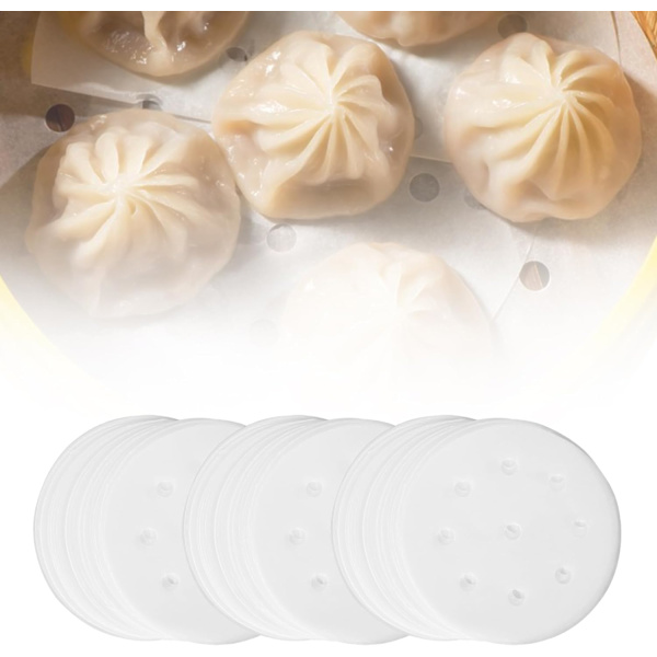 300 st ångpapper, bambu ångfoder för ångade bullar, dumplings, bakning, vit non-stick