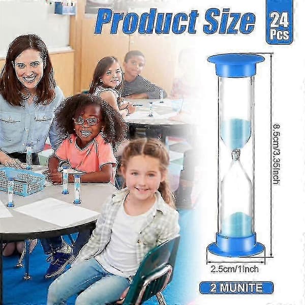 24-pack 2-minuters sandtimer timglas med akrylskydd för barn klassrumsspel tidshantering
