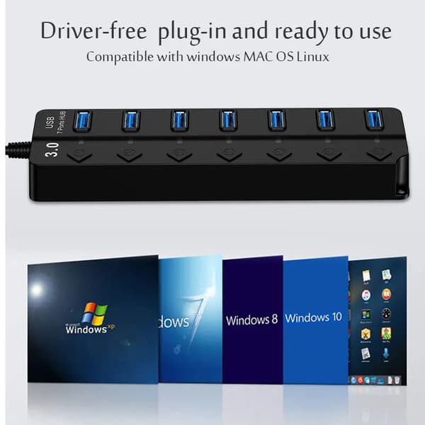 USB 20 HUB USB 30 strömadapter Multi USB-portar strömadapterförlängare USB Multi Port Splitter med omkopplare för bärbar dator