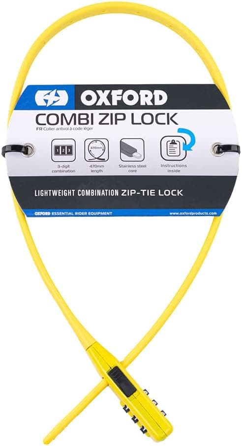 Oxford Combi Zip Lock Cykelsäkerhetskabel och Cykellås Gul