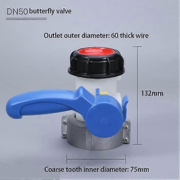 Fjärilsventil - S60x6 - 2 tum - HDPE - 70mm mutter - 1000 liters IBC-tank