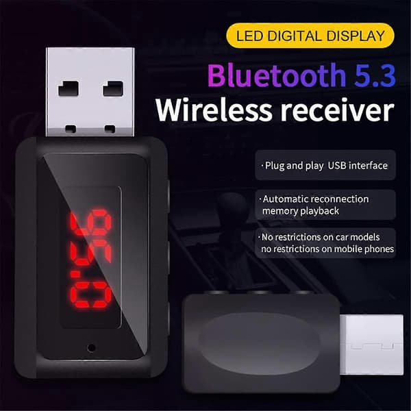 Bil Bluetooth 5.3 FM-sändare USB Trådlös Ljudadapter