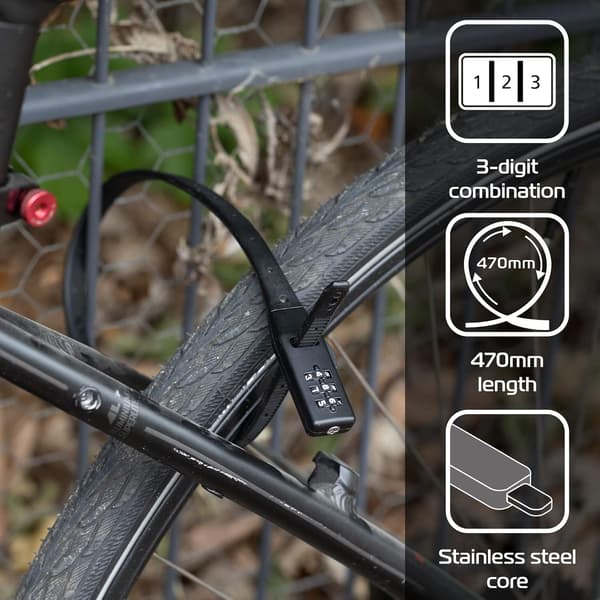 Oxford Combi Zip Lock Multifunktionell Cykelsäkerhetskabel och Cykellås Svart