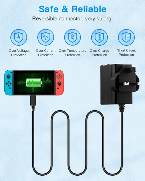 Snabbladdare för Switch/Switch OLED/Switch Lite Switch AC-adapterkabel kompatibel med Switch och Switch Pro-kontroller Stöder TV-läge1