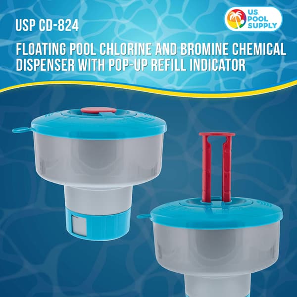 U.S. Pool Supply Klorflöte med Pop-Up Påfyllningsindikator - Rymmer 3\" Tabletter, 7\" Diameter, Justerbart Flöde