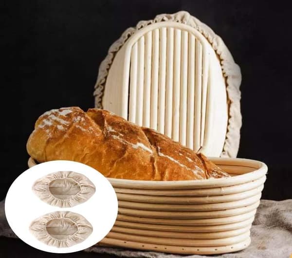 Linnefoderduk (2 st), Oval bagarlinneduk med elastisk midja, Linneduk för jäskorgar, Tillbehör för brödbakare