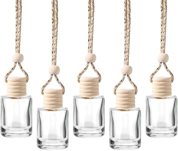 5 st luftfräschare, flaskor, påfyllningsbar parfym eterisk olja diffusor tom glas bilhängande diffusor för bil hem kontor, 5 ml