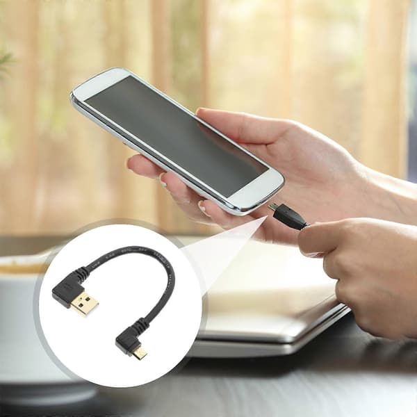 Micro USB-laddningskabel för dataöverföring 6 st Högervinkeldesign Svart