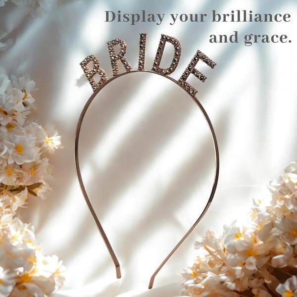 Brudekrone med rhinestones, rosegull, BRIDE-bokstaver, 4,8 cm bredde