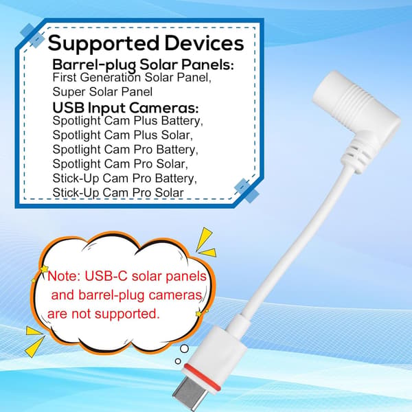 2st Barrel Plug till USB-C strömadapter för solpanel och USB-C säkerhetskameror kompatibel med Spotlight Cam Pro Stick Up Cam Pro