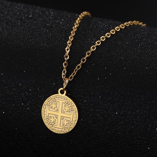 Jerusalem Crusaders Cross anheng halskjede Jerusalem medaljong disk gresk religiøse middelalder smykker dåpsgave kvinner menn