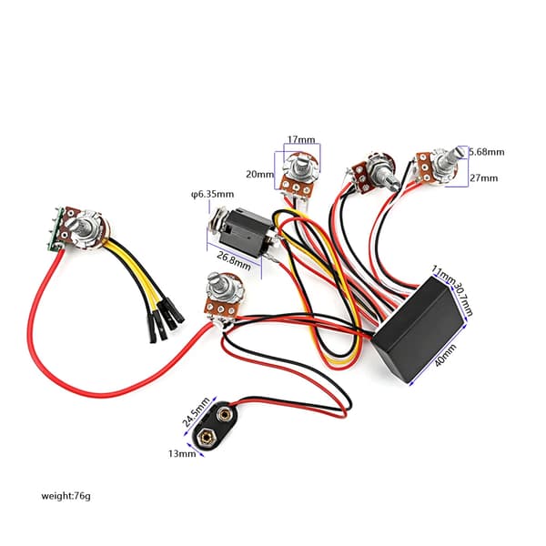 Förkopplad 3-bands aktiv baskrets Aktiv & passiv EQ Equalizer Elektrisk basförförstärkarkrets
