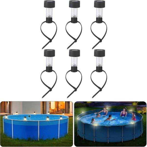 Sæt med 6 poollys – Belysning – 4,5 x 9 cm – Spa- og pooltilbehør – Solcellebelysning – LED-belysning