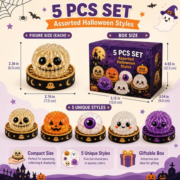 Halloween Pumpa Bulle Squishy Skrivbordsdekoration, Mjuka Långsamma Återhämtningsfigurer, 5-pack