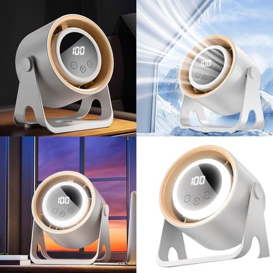 Bordventilator – Stille bærbar USB-ventilator – Med LED-belysning – Digitalt display – Lille bordventilator – Hvid