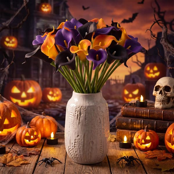 24 stk. Halloween- og efterårsblomster 14\" sort, orange, lilla