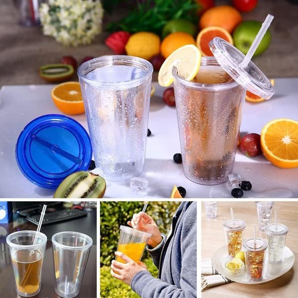 Dubbelväggig plastmugg med lock och sugrör isolerad kaffemugg 650 ml transparent 650ml