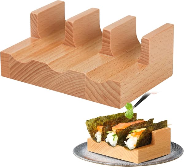 Sushi Taco-hållare i trä - Displayställ för sushitacos och handrullar, serveringsbåt för restaurang