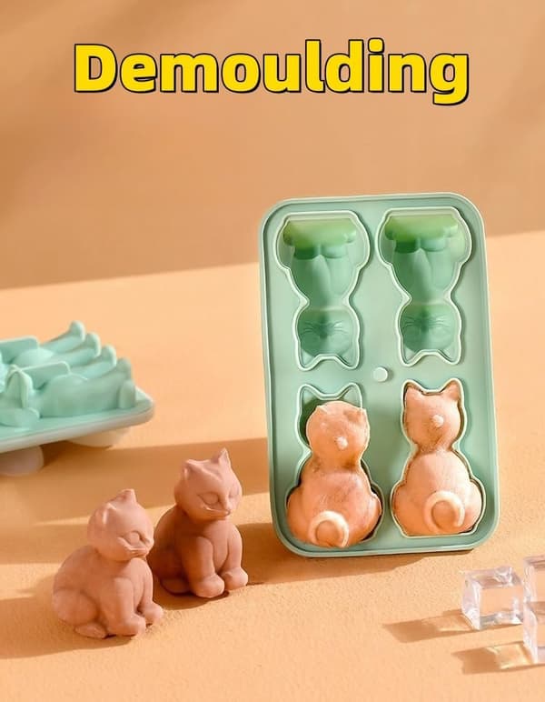 Söt 3D Katt Silikon Isbitsform — Tecknad Djurdesign (BPA-fri Grön)