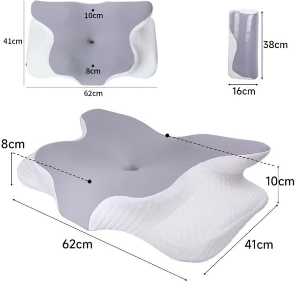 Fjärilsformad nackkudde i memoryskum - Ergonomiskt sidostöd med långsam återhämtning för djup sömn (grå)
