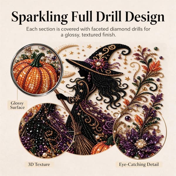 Gør-det-selv Halloween Perle Diamant Maleri Kunstsæt 12x12tommer Rammefrit Witch