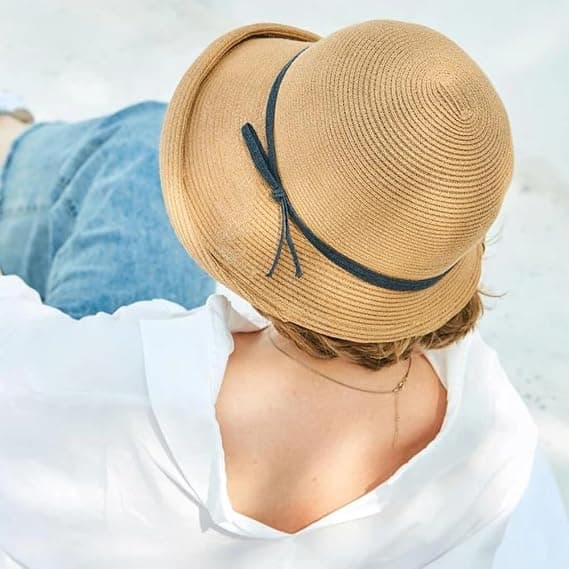 Fransk stråbonnetmössa för kvinnor viktorianska solhattar hakrem vikbar sommarhinkhatt strand solhatt fedorahattar