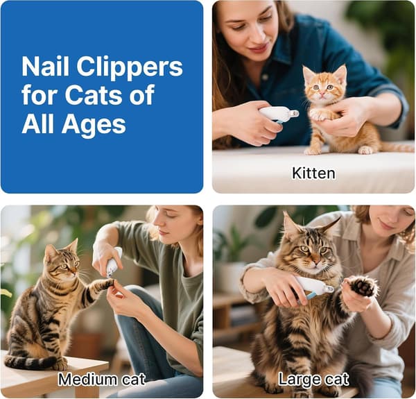 Kloklippare för katt med justerbart klipphål och dold nagelfil