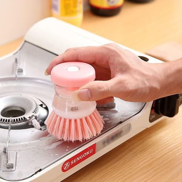 2 STK Sæbedispenser Opvaskebørste, Køkkenrengøringsbørste til Opvask, Gryder, Pander & Vask med Indbygget Sæbedispenser (Pink)